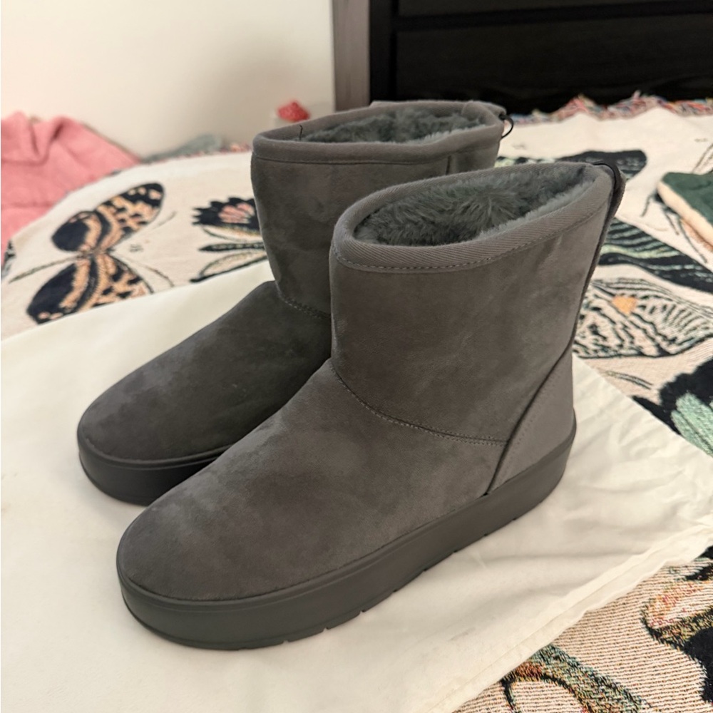 Women's Gray Faux Suede Ankle Boots